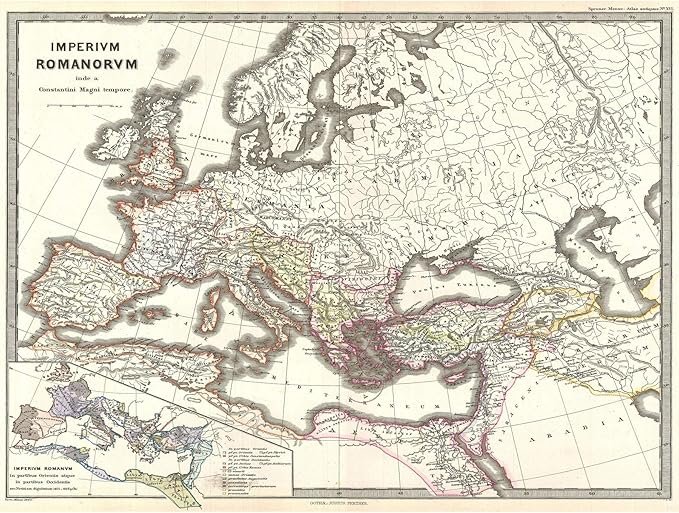 Bumblebeaver 1865 SPRUNER Map The Roman Empire Under Constantine Vintage Poster Print 12x16 inch 30x40cm Carte Romain Ancien Affiche